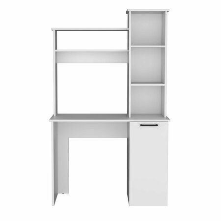 Tuhome Carson Computer Desk with Hutch. Single Door Cabinet.  and 3-Tier Storage Shelves-White ELB9070